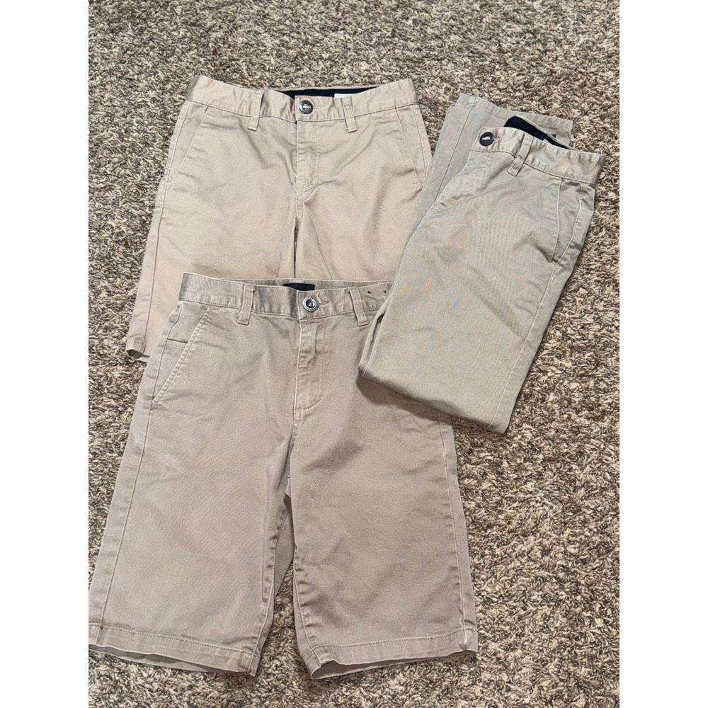 Boys Khaki Bundle Volcom RVCA Chino Shorts and Pants Size 26 Tan 3 Piece Lot